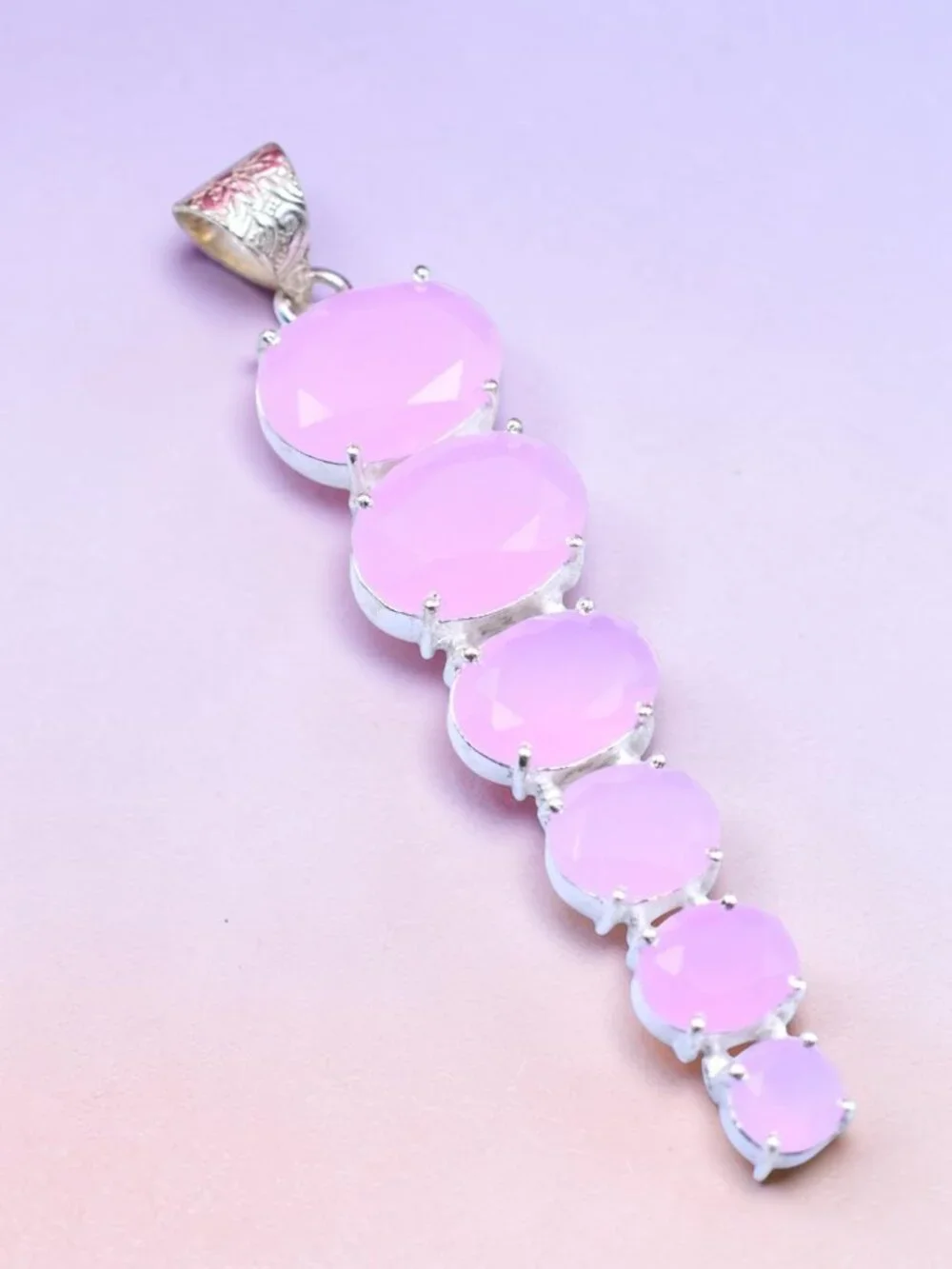 Pink Rose Quartz Handmade 925 Sterling Silver Pendant Size-2.6